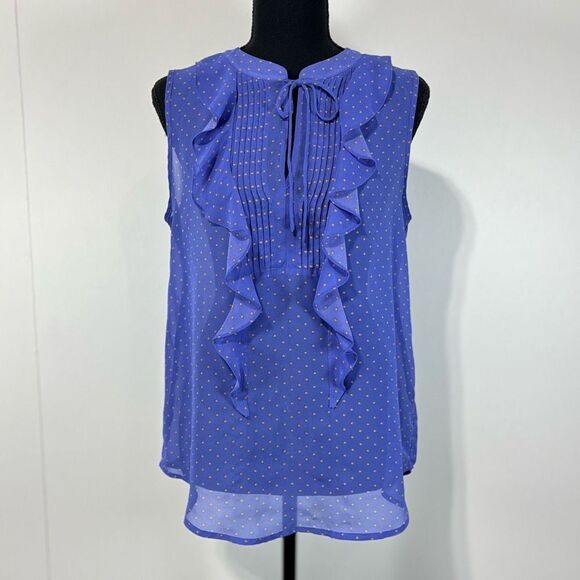 Ann Taylor Loft Periwinkle Ruffle Sleeveless Blouse Size S Women’s Stars - Picture 1 of 10
